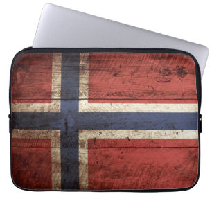 Norway Flag on Old Wood Grain Laptop Sleeve