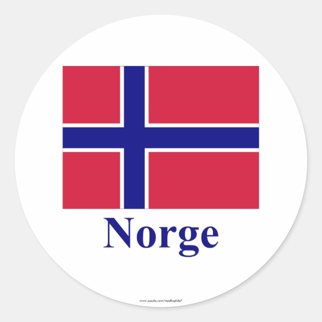 Norway Flag with Name in Norwegian Classic Round Sticker (Front)