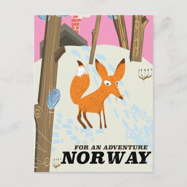 Norway fox vintage travel poster postcard (Front)