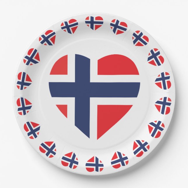 NORWAY HEART SHAPE FLAG PAPER PLATE (Front)