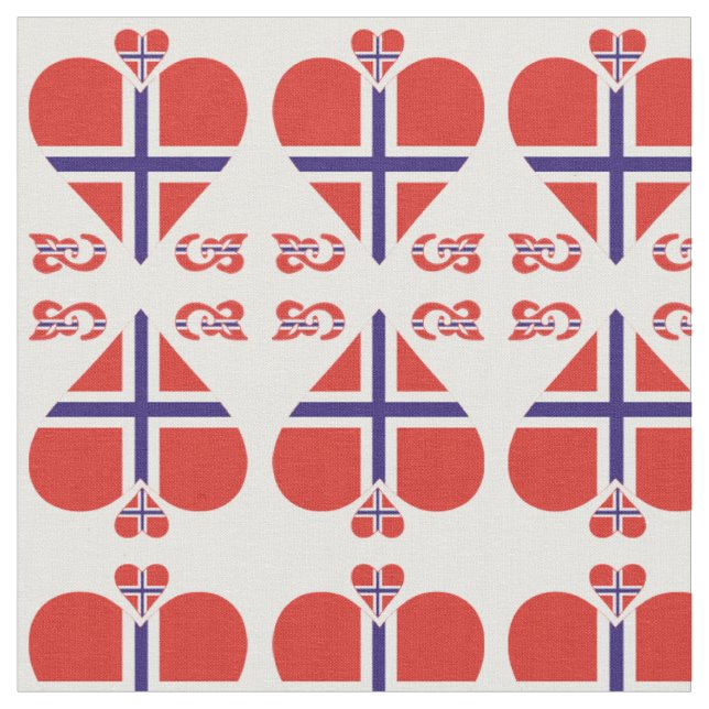 Norway Hearts and Swirls pattern Fabric (Close Up)