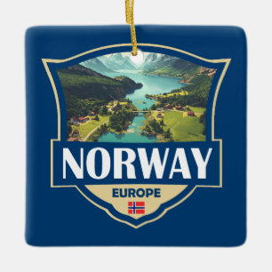 Norway Illustration Retro Badge Ceramic Ornament