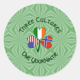 Norway Ireland USA Shamrock Flag Personalised Classic Round Sticker