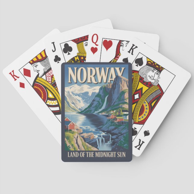 Norway Landscape Illustration Travel Art Vintage Playing Cards (Back)