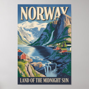 Norway Landscape Illustration Travel Art Vintage Poster