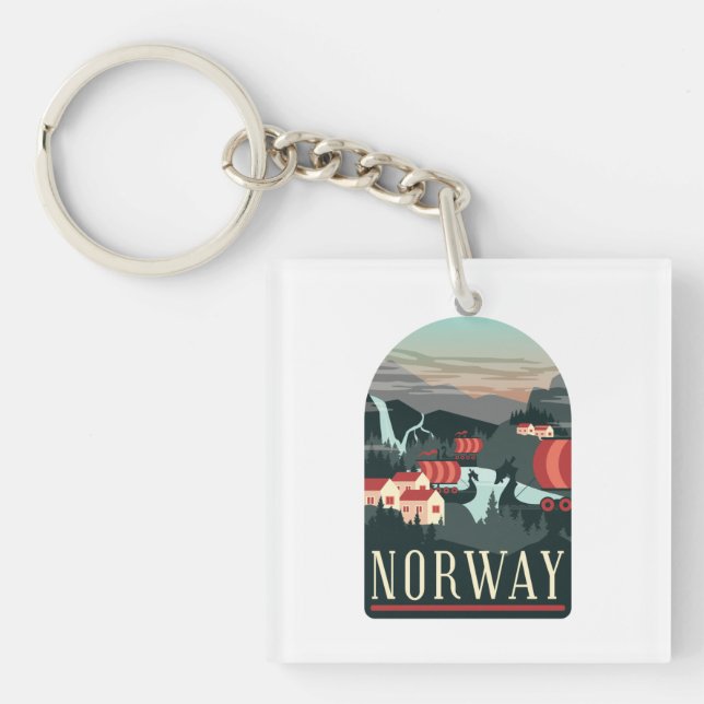 Norway Landscape Vintage Travel Postcard Key Ring (Front)