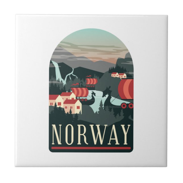 Norway Landscape Vintage Travel Postcard Tile (Front)