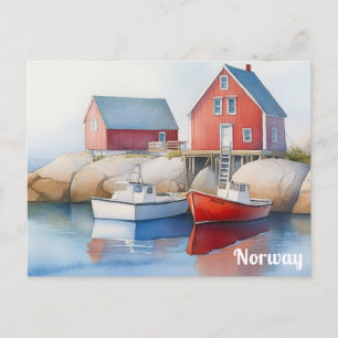 Norway Lofoten Islands Watercolor Norwegian Travel Postcard