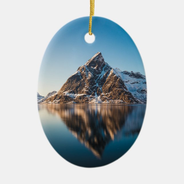 Norway Lofoten Mountain Ceramic Tree Decoration (Front)