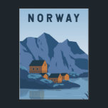 Norway Lofoten Travel Vintage Art Postcard<br><div class="desc">Norway vector art design. Its known for its dramatic scenery,  with peaks like the Svolværgeita pinnacle jutting up into the sky.</div>