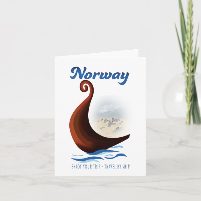 Norway long boat travel poster note card (Front)