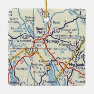 Norway Maine Vintage Map Ceramic Ornament