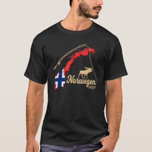 Norway Map Angel Moose With Fishing Rod 2021 T-Shirt