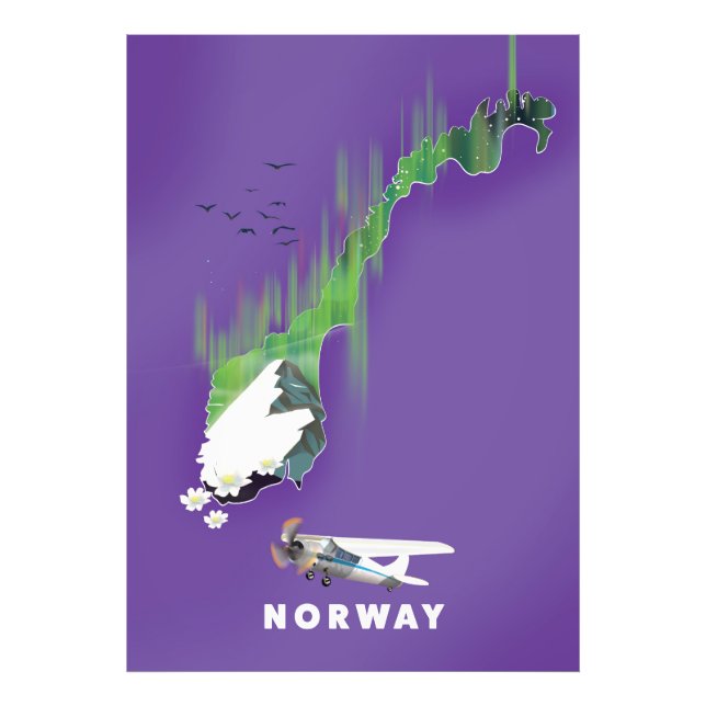 Norway Map Illustrated print poster. (Front)