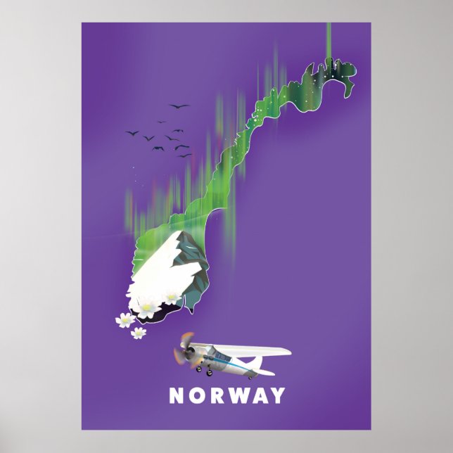 Norway Map Illustrated print poster. (Front)