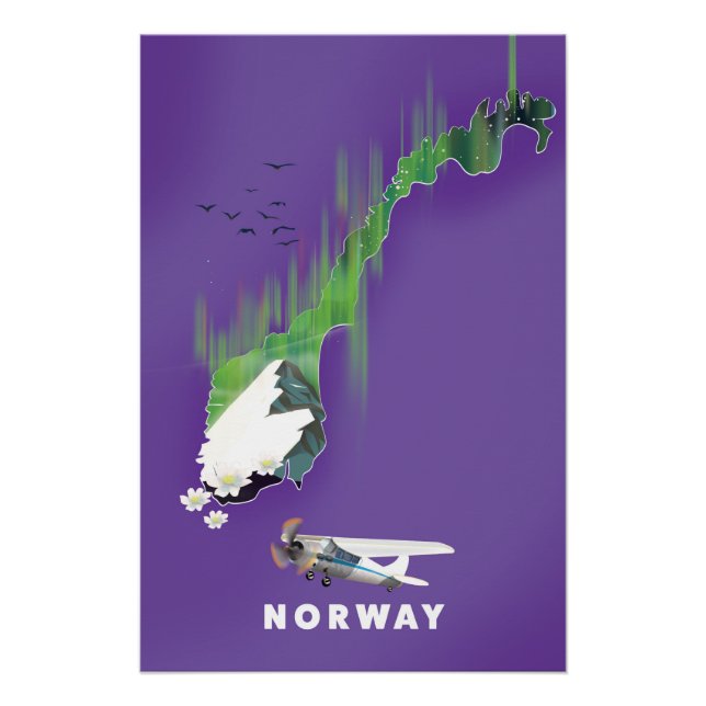 Norway Map Illustrated print poster. (Front)