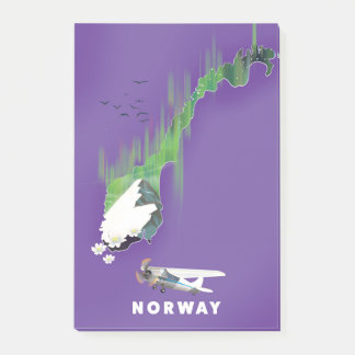 Norway Map Illustrated print poster. Post-it Notes