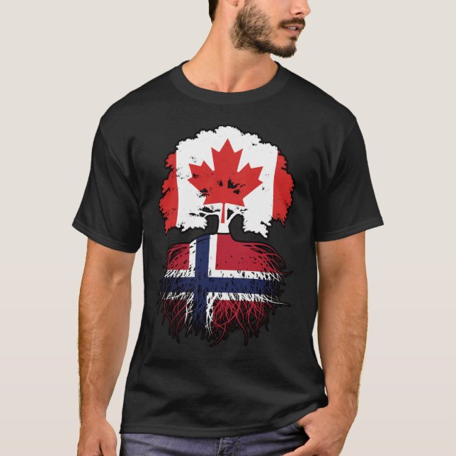 Norway Norwegian Canadian Canada Tree Roots Flag T-Shirt (Front)