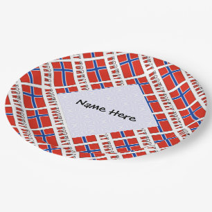 Norway Norwegian Flag Tiled Personalised Name Paper Plate
