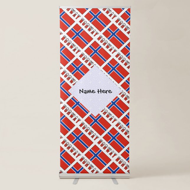 Norway Norwegian Flag Tiled Personalised Name  Retractable Banner (Front)