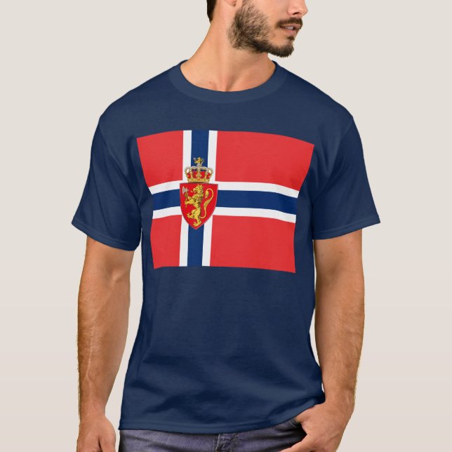 Norway, Norwegian flag, with coat of arms/d blue T-Shirt (Front)