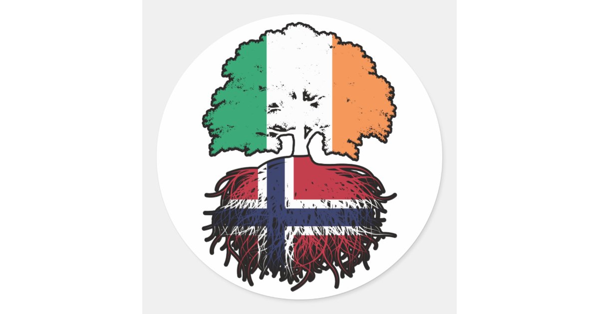 Norway Norwegian Irish Ireland Tree Roots Flag Classic Round Sticker ...