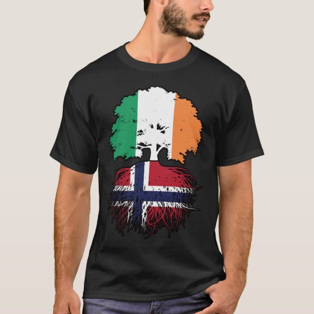 Norway Norwegian Irish Ireland Tree Roots Flag T-Shirt (Front)