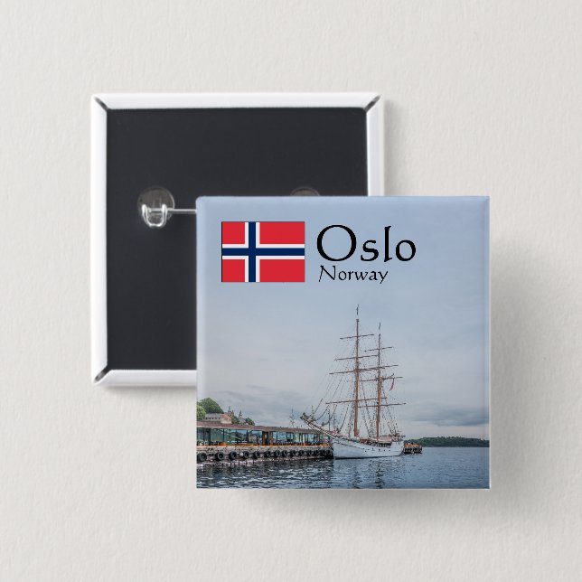 Norway Oslo Souvenir 15 Cm Square Badge (Front & Back)