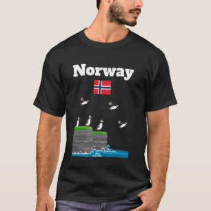 Norway Puffin Colony Sea Cliffs Norway flag travel T-Shirt