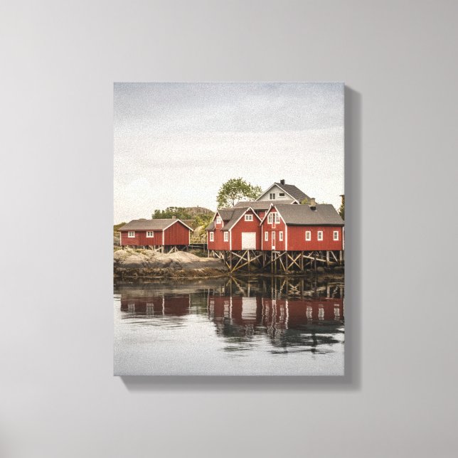 Norway Red Boat Houses Canvas Print (Front)