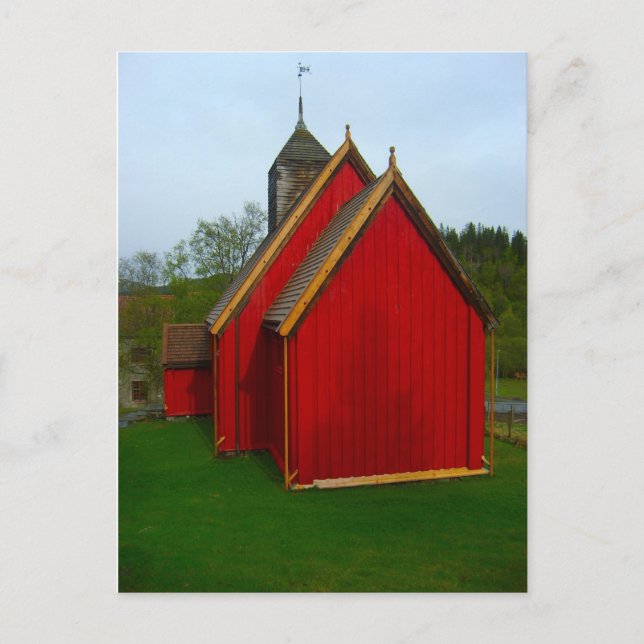 Norway, Red painted village church Postcard (Front)