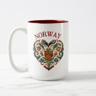 Norway Rosemaling Folk Art Heart  Two-Tone Coffee Mug