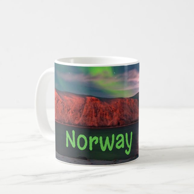 Norway Scandinavian Northern Lights Red Cliffs Coffee Mug (Front Left)