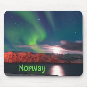 Norway Scandinavian Northern Lights Red Cliffs Mouse Mat