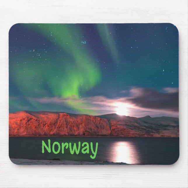 Norway Scandinavian Northern Lights Red Cliffs Mouse Mat (Front)