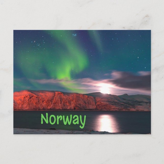 Norway Scandinavian Northern Lights Red Cliffs Postcard (Front)