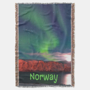 Norway Scandinavian Northern Lights Red Cliffs Throw Blanket