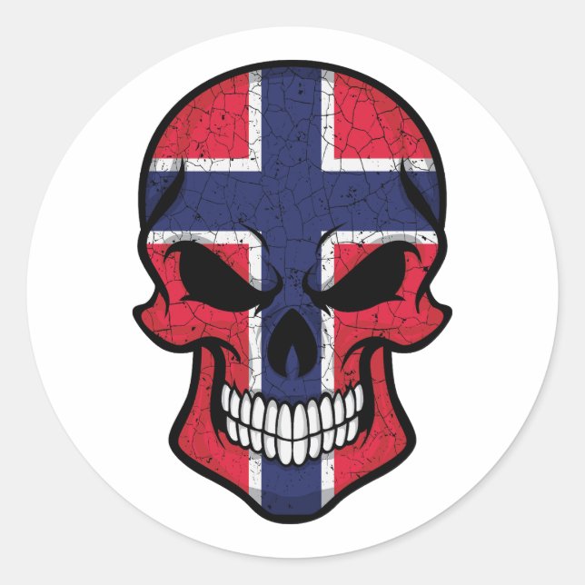 Norway Smiling Skull Flag Classic Round Sticker (Front)