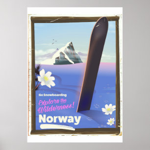 Norway Snowboarding vintage style travel poster