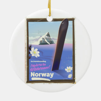 Norway Snowboarding vintage style travel poster Ceramic Tree Decoration