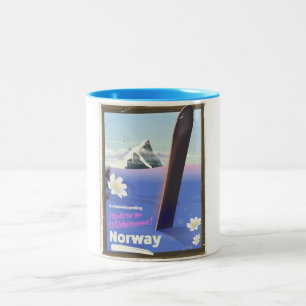 Norway Snowboarding vintage style travel poster Two-Tone Coffee Mug