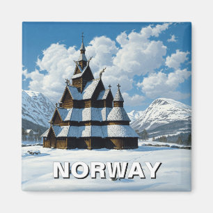 Norway Stave Church Winter Travel Magnet