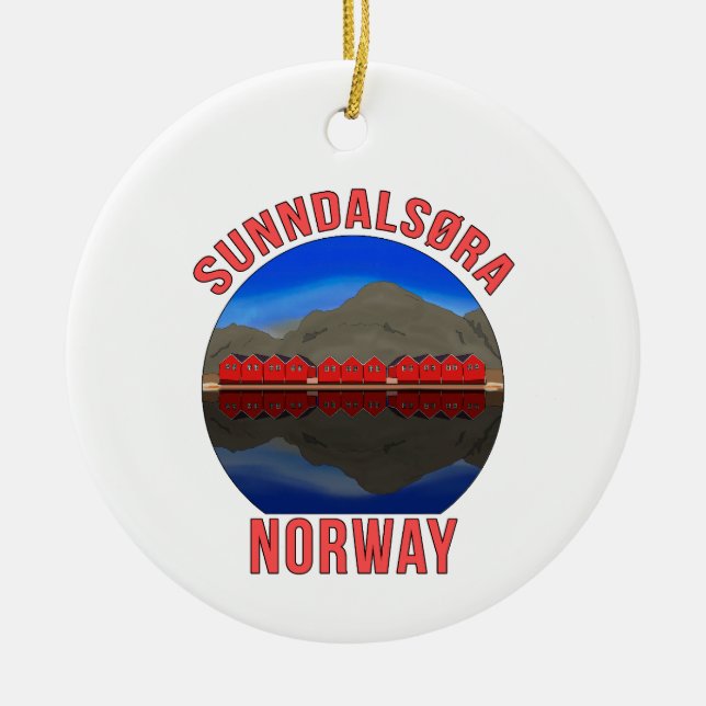 Norway Sunndalsøra Travel Norwegian Ceramic Tree Decoration (Front)