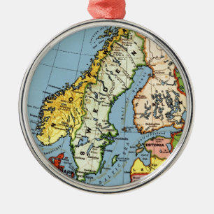 Norway Sweden Denmark Map Design Metal Tree Decoration