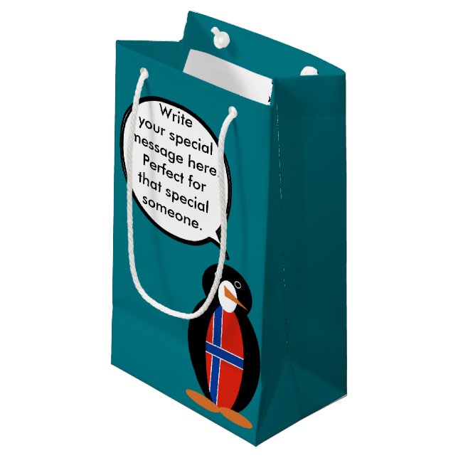 Norway Talking Ms Penguin Personalised  Small Gift Bag (Front Angled)