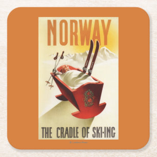 Norway - The Cradle of Skiing Square Paper Coaster