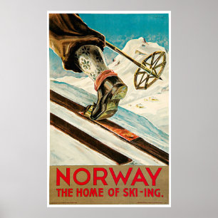Norway The Home of Skiing Vintage Travel Poster