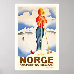Norway the Homeland of Skiing Vintage Ski Poster
