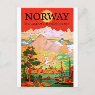 Norway, the land of midnight sun, vintage travel postcard