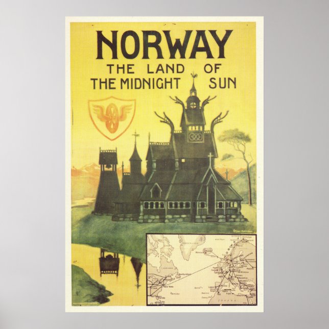 Norway The Land of the Midnight sun vintage travel Poster (Front)